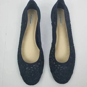 Women's Suede Laser-cut Navy Blue Flats Rhinestones Ballet Flat Shoes Sz 8M